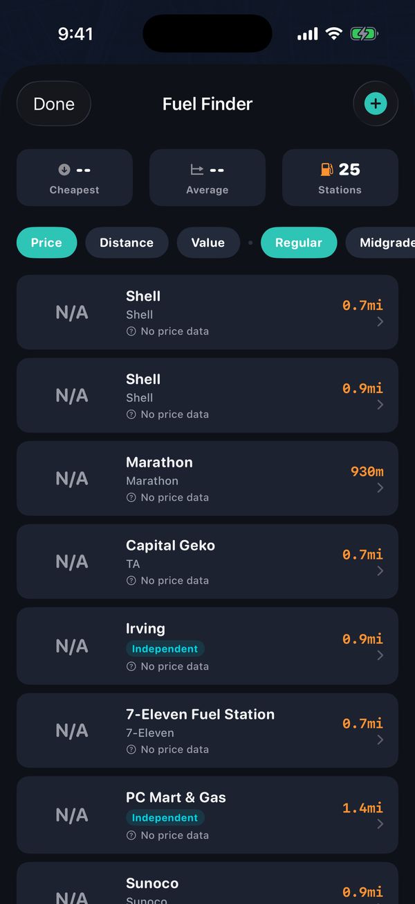 Fuel Finder screen in Berth
