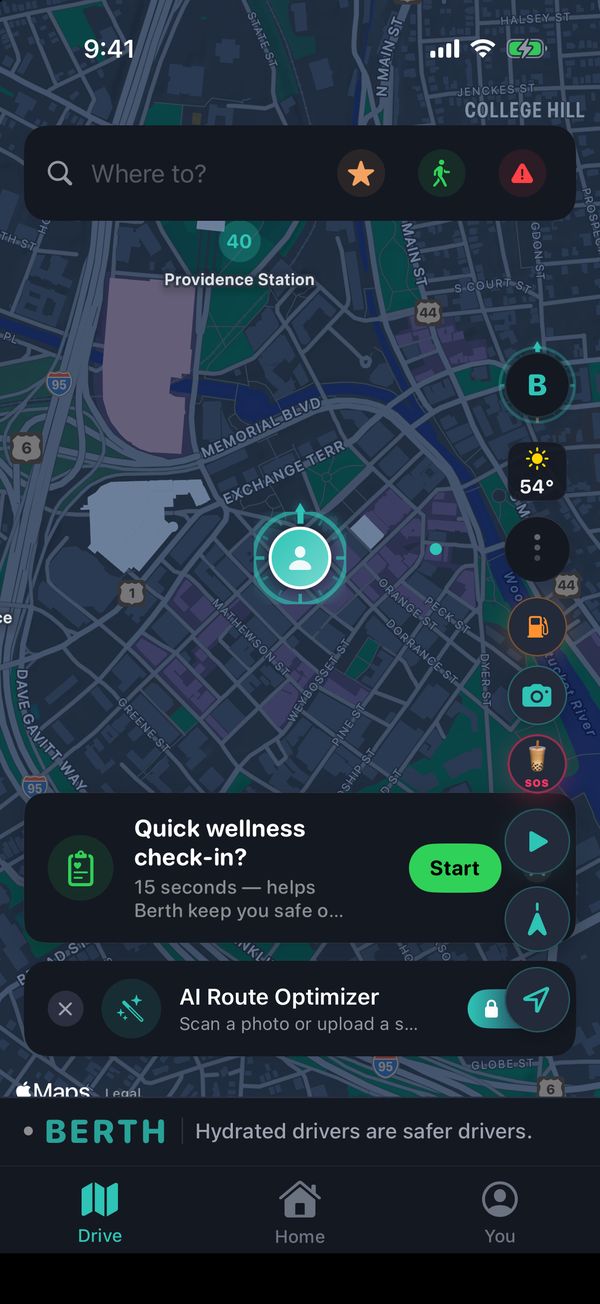 Getting started: the Drive screen screen in Berth