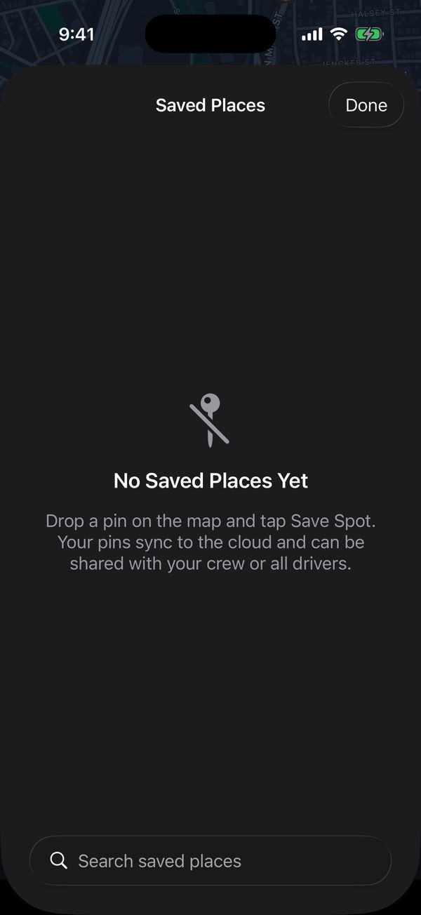 Saved Places screen in Berth