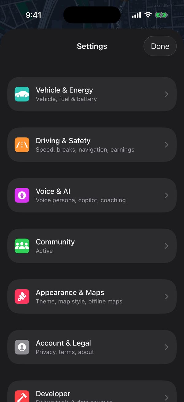 Settings and language screen in Berth