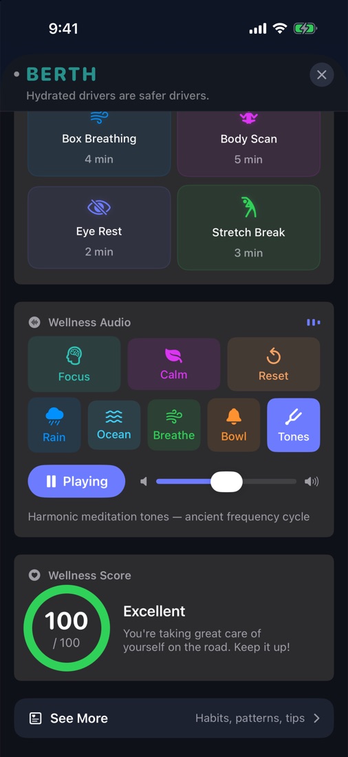 Wellness Audio with the Tones mode playing